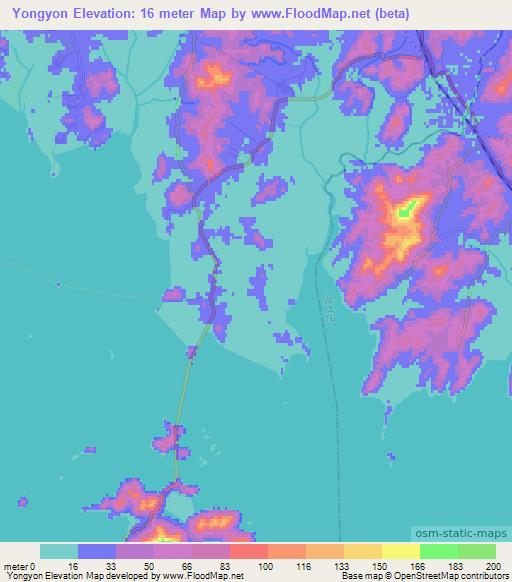 Yongyon,North Korea Elevation Map