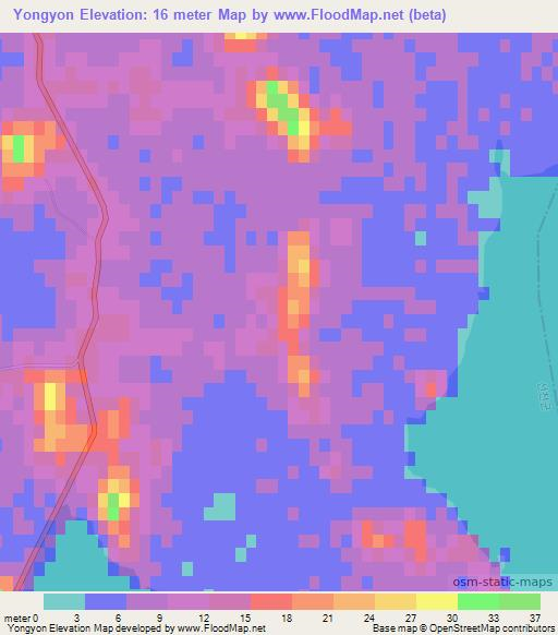Yongyon,North Korea Elevation Map