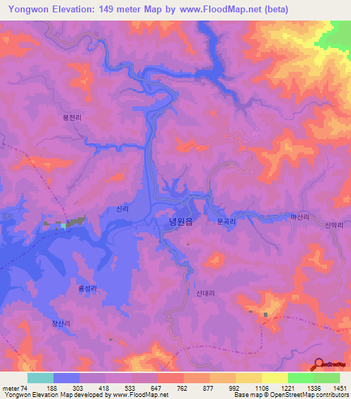 Yongwon,North Korea Elevation Map
