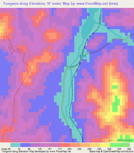 Yongwon-dong,North Korea Elevation Map