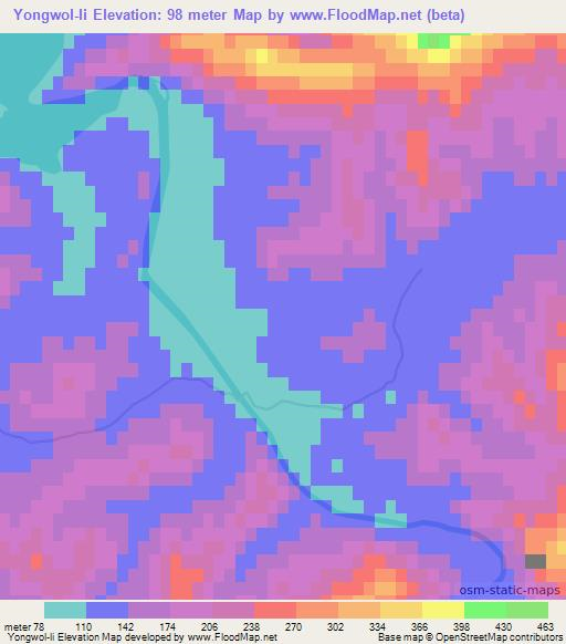 Yongwol-li,North Korea Elevation Map