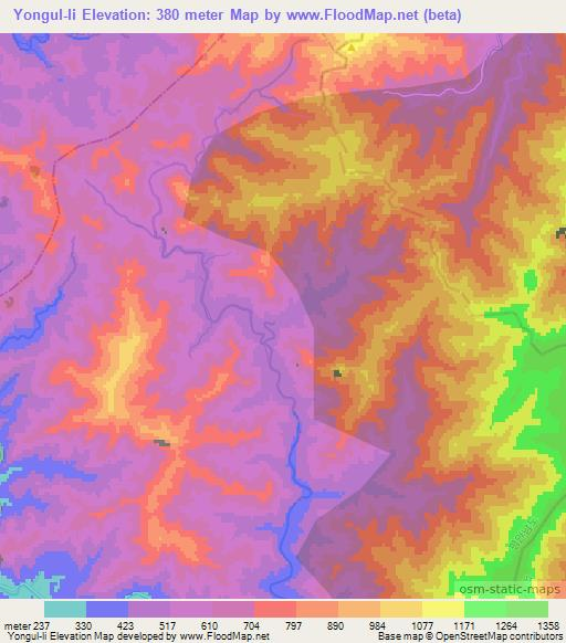 Yongul-li,North Korea Elevation Map