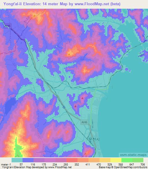 Yongt'al-li,North Korea Elevation Map