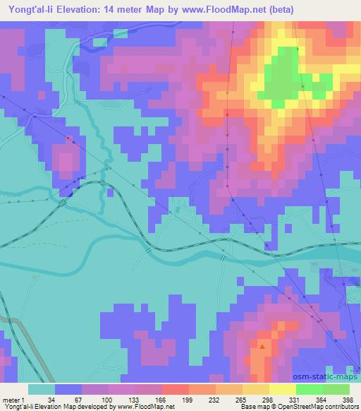 Yongt'al-li,North Korea Elevation Map