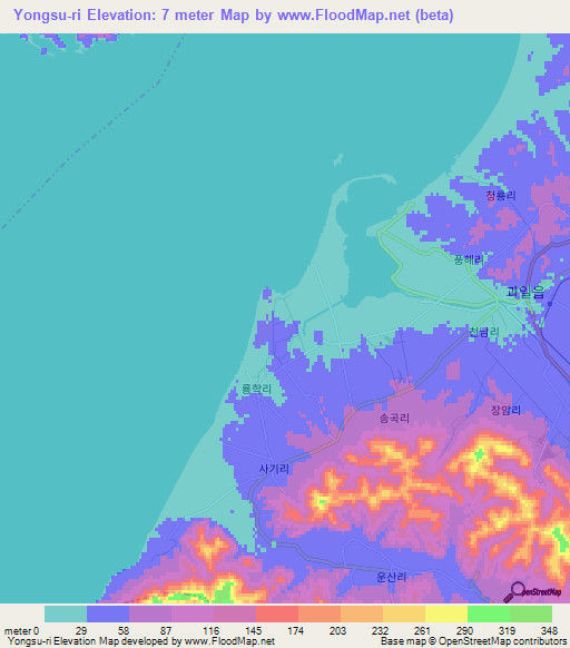 Yongsu-ri,North Korea Elevation Map