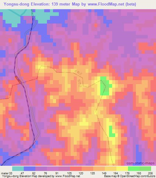 Yongsu-dong,North Korea Elevation Map
