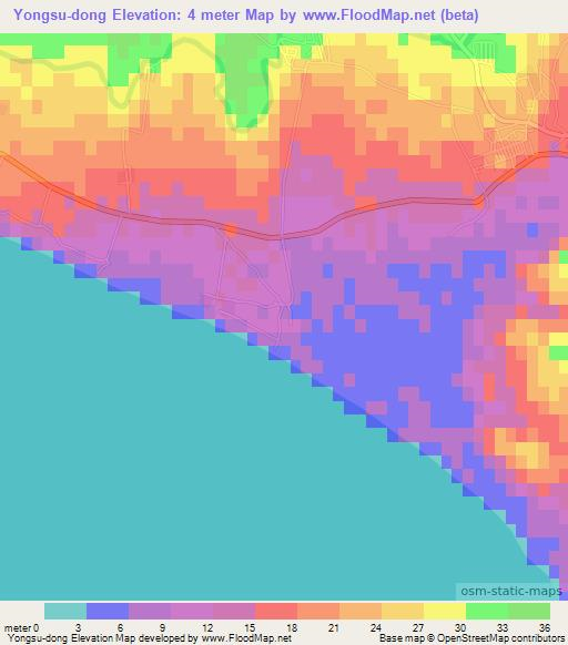 Yongsu-dong,North Korea Elevation Map