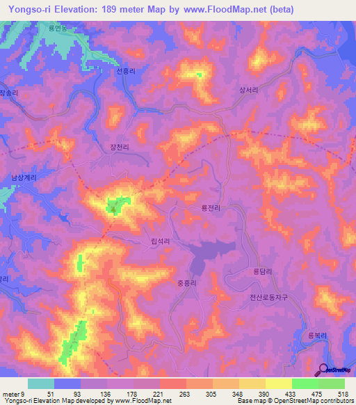 Yongso-ri,North Korea Elevation Map