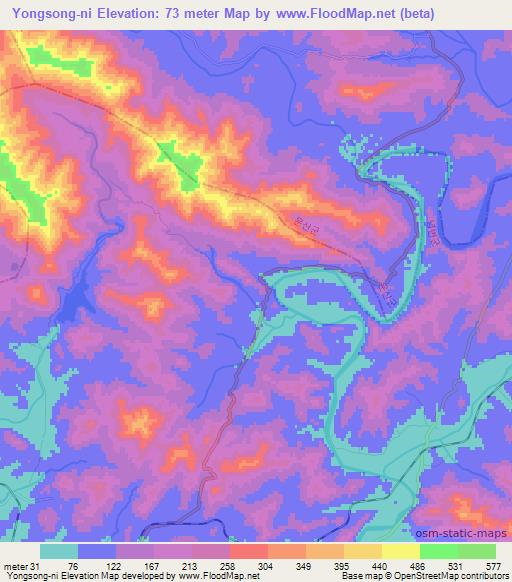 Yongsong-ni,North Korea Elevation Map