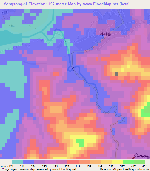 Yongsong-ni,North Korea Elevation Map