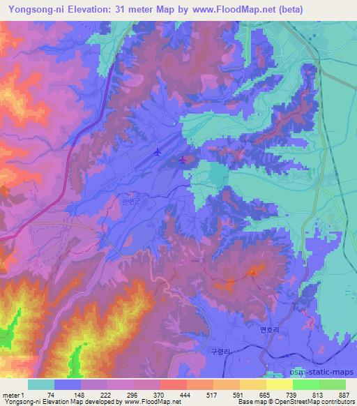 Yongsong-ni,North Korea Elevation Map