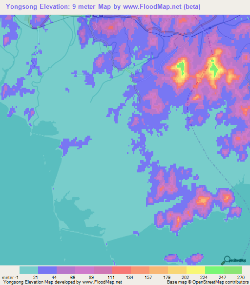 Yongsong,North Korea Elevation Map