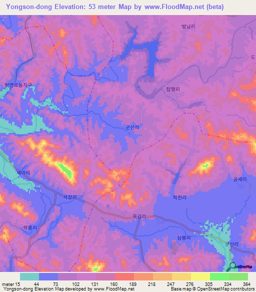 Yongson-dong,North Korea Elevation Map