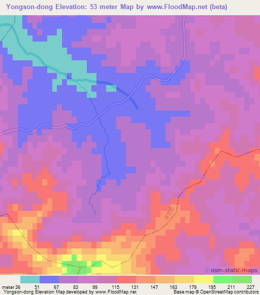 Yongson-dong,North Korea Elevation Map