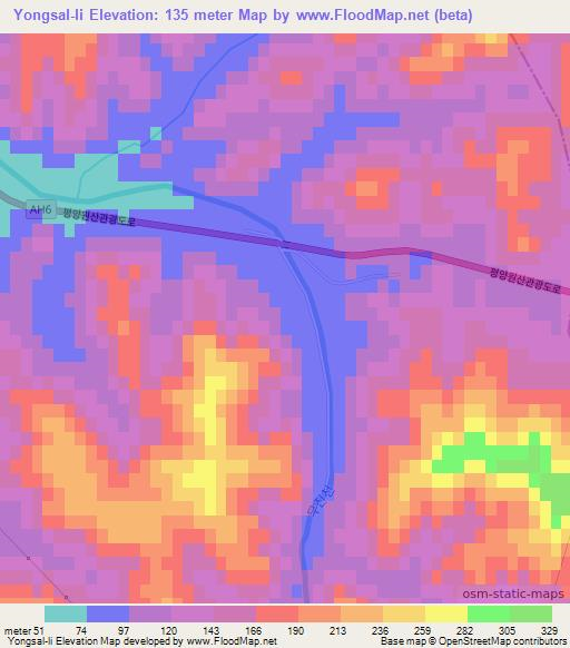 Yongsal-li,North Korea Elevation Map