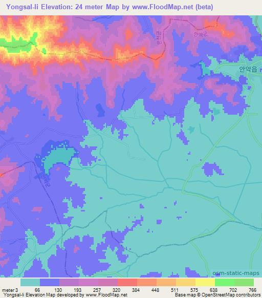 Yongsal-li,North Korea Elevation Map