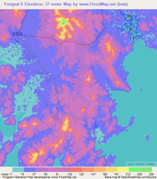 Yongsal-li,North Korea Elevation Map