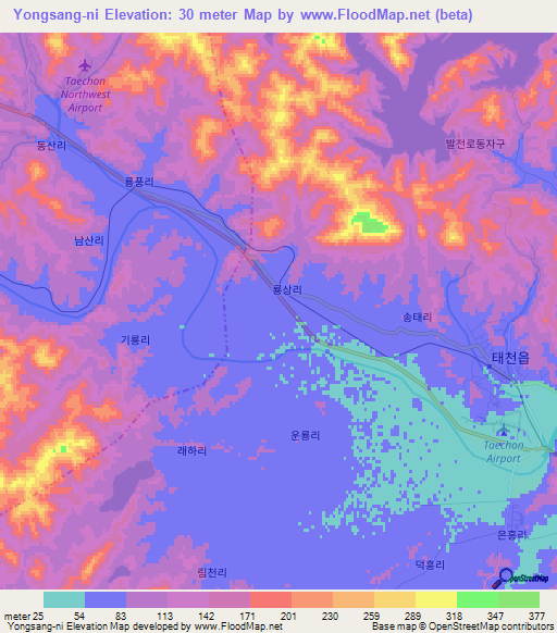 Yongsang-ni,North Korea Elevation Map