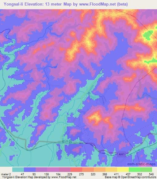 Yongsal-li,North Korea Elevation Map