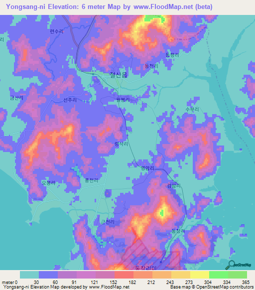 Yongsang-ni,North Korea Elevation Map