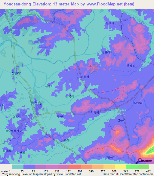 Yongsan-dong,North Korea Elevation Map