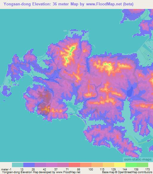 Yongsan-dong,North Korea Elevation Map