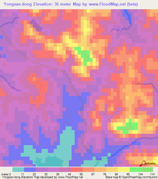 Yongsan-dong,North Korea Elevation Map
