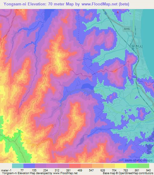 Yongsam-ni,North Korea Elevation Map