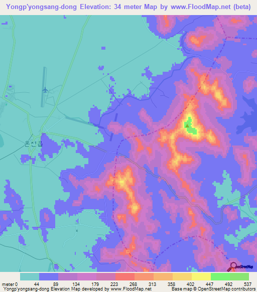 Yongp'yongsang-dong,North Korea Elevation Map