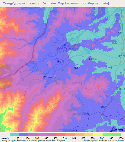 Yongp'yong-ni,North Korea Elevation Map