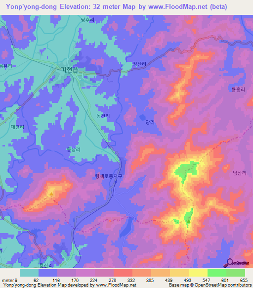 Yonp'yong-dong,North Korea Elevation Map