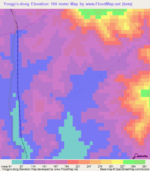 Yongp'o-dong,North Korea Elevation Map