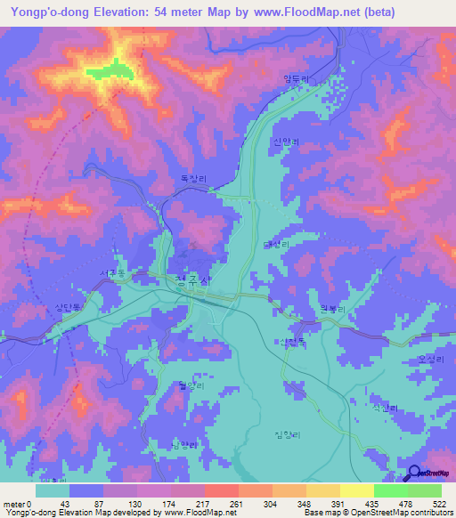 Yongp'o-dong,North Korea Elevation Map