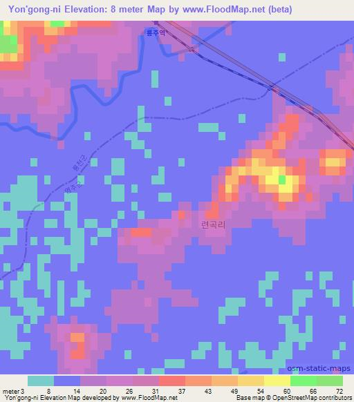 Yon'gong-ni,North Korea Elevation Map
