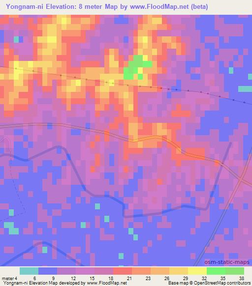 Yongnam-ni,North Korea Elevation Map