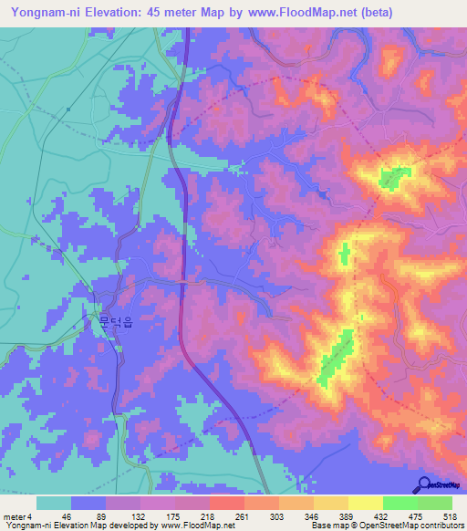Yongnam-ni,North Korea Elevation Map