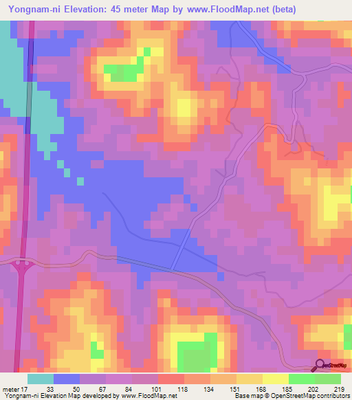 Yongnam-ni,North Korea Elevation Map