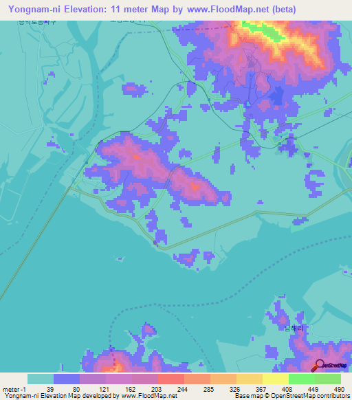 Yongnam-ni,North Korea Elevation Map