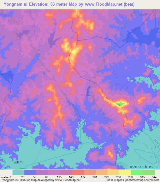Yongnam-ni,North Korea Elevation Map
