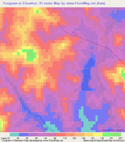 Yongnam-ni,North Korea Elevation Map