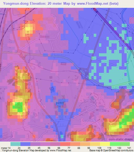 Yongmun-dong,North Korea Elevation Map