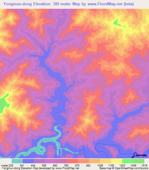 Yongmun-dong,North Korea Elevation Map