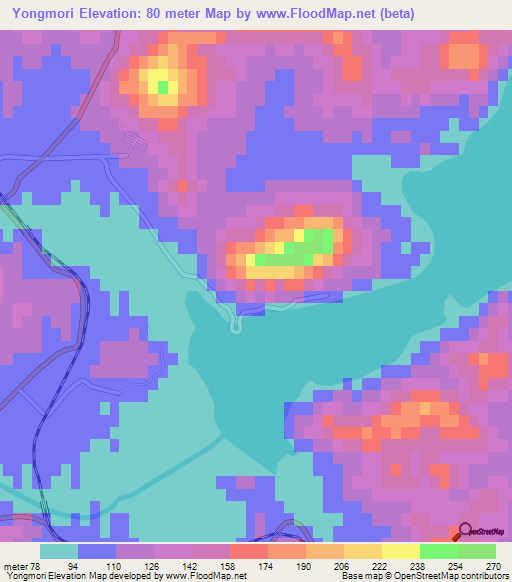 Yongmori,North Korea Elevation Map