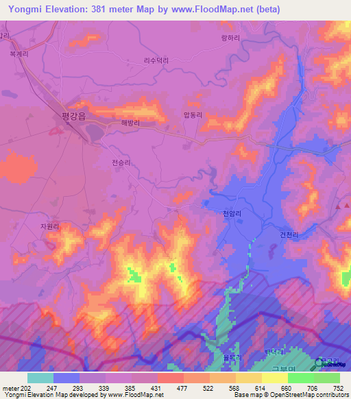 Yongmi,North Korea Elevation Map