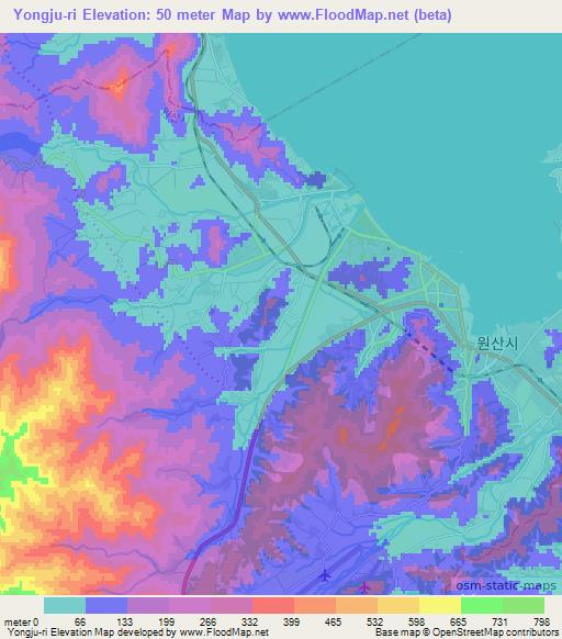 Yongju-ri,North Korea Elevation Map