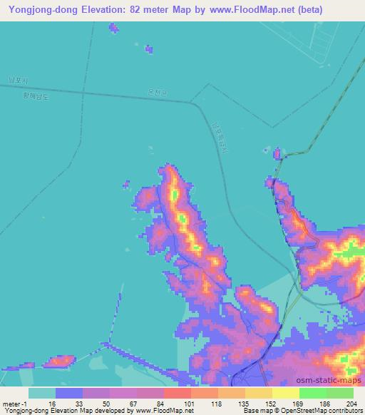 Yongjong-dong,North Korea Elevation Map
