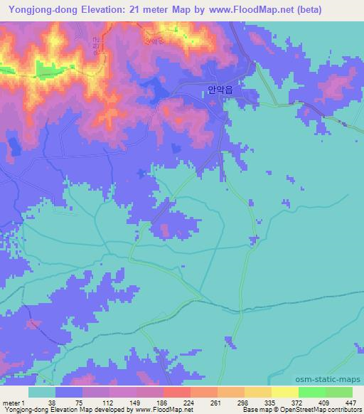 Yongjong-dong,North Korea Elevation Map