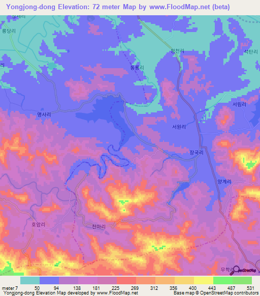 Yongjong-dong,North Korea Elevation Map