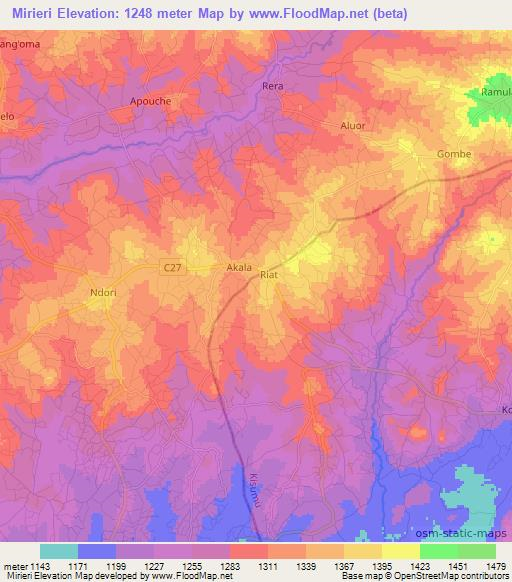 Mirieri,Kenya Elevation Map