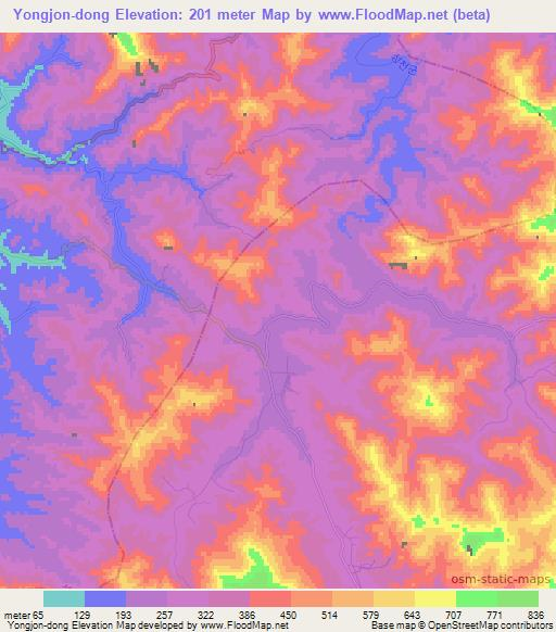 Yongjon-dong,North Korea Elevation Map